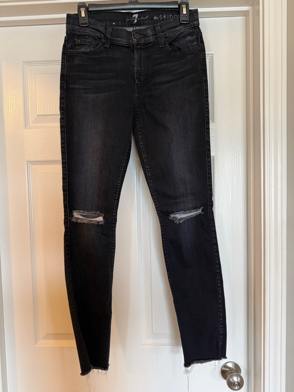 7 For All Mankind Black Skinny Jeans with Knee Rips